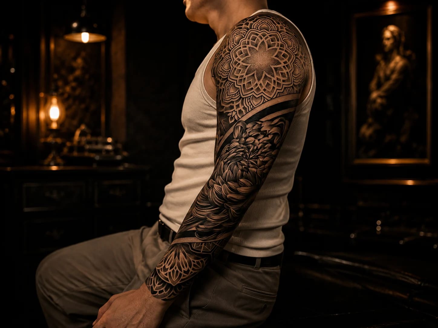 Bloodline studio atmosphere and controlled lighting for premium tattoo sessions across Bangkok, Bali, and Phuket